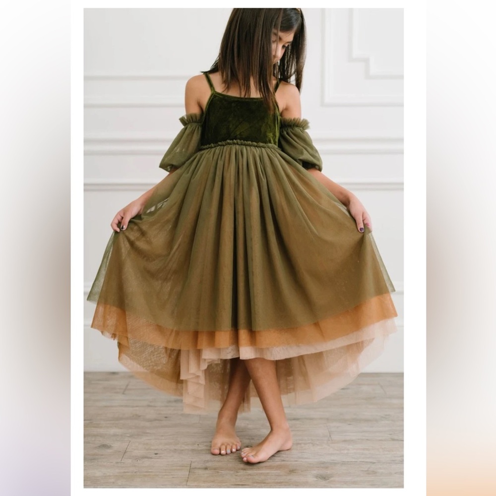 Ollie Jay Velvet Layered Ombre Tulle Gown Everly Juniper Green Sz 2